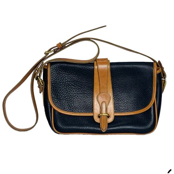 Dooney & Bourke Handbags - DOONEY & BOURKE Vintage Equestrian Crossbody Bag Navy All Weather Leather EUC